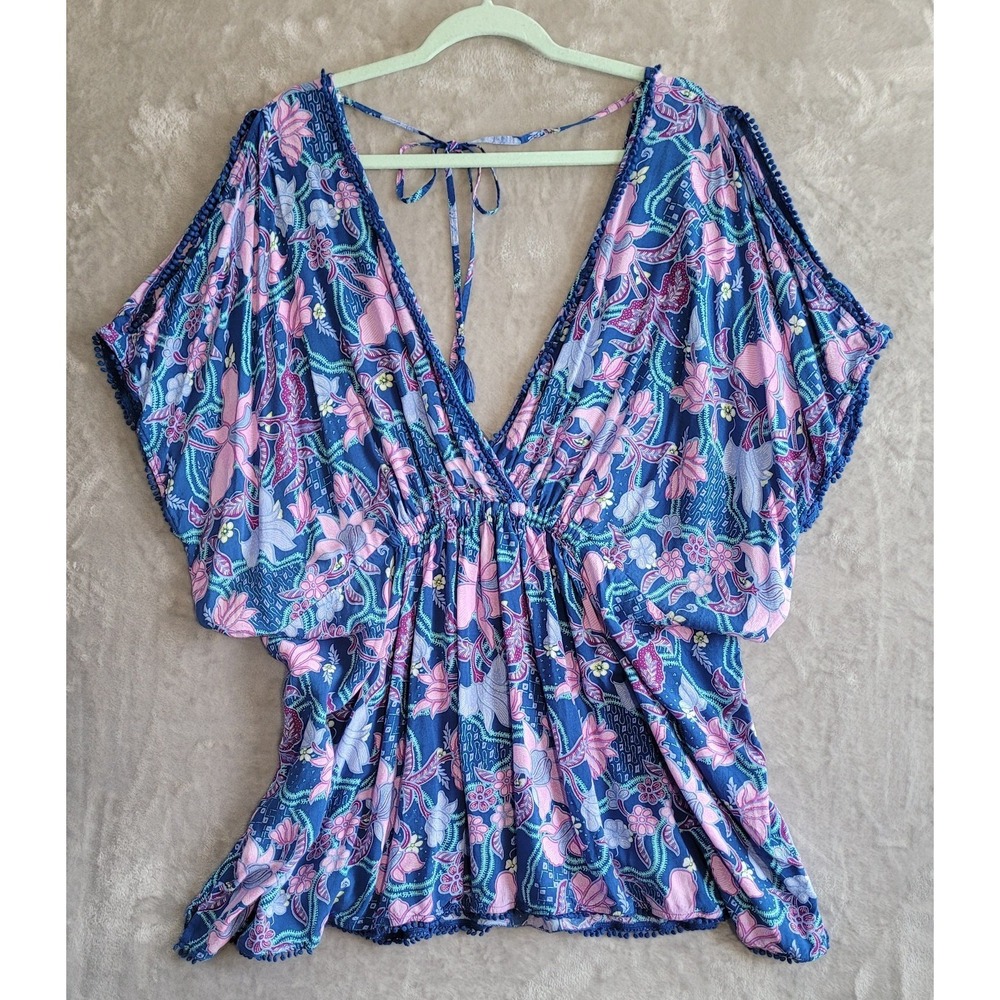 Retro Victoria's Secret Women's Swim Cover-Up Blue Paisley Crochet Detail Sz L